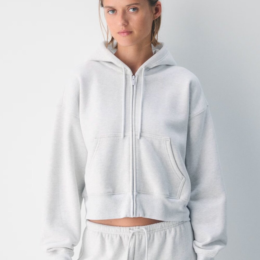 Aritzia Cozy Fleece Boyfriend Fit Boxy Jacket Grey Heather Cloud White Large